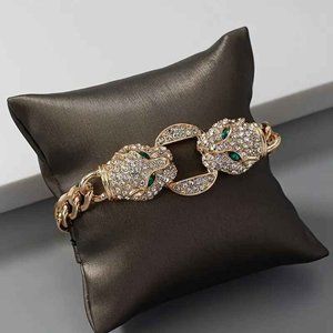 Leopard Sparkly Cuban Chain Bracelet - Gold Plated